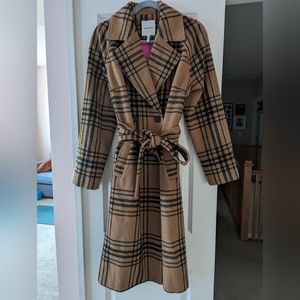 Avec Les Filles Windowpane Plaid Double Breasted Overcoat